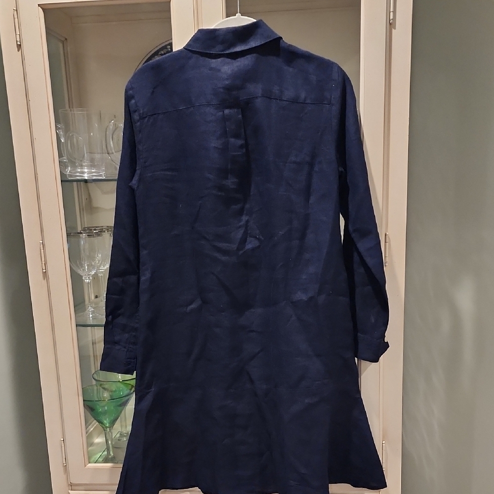 Talbots Navy Long Sleeve Linen Blend Dress - Picture 3 of 4